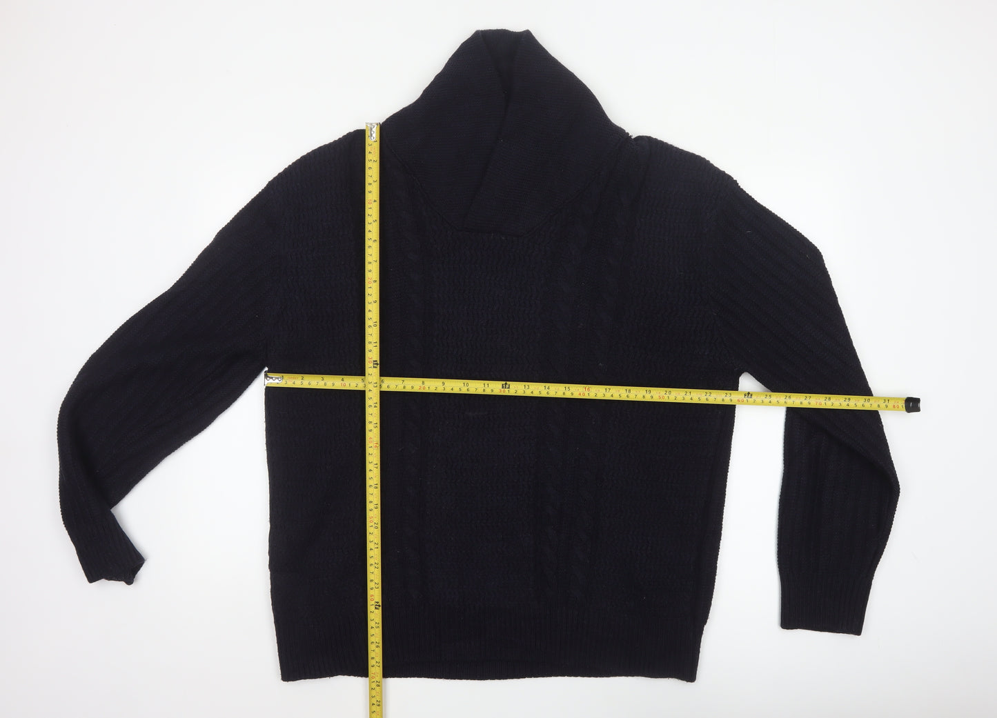 Zara Men Navy 2XL Cable Knit High Neck Pullover Wool Blend Jumper