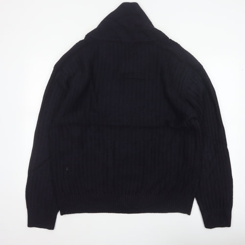 Zara Men Navy 2XL Cable Knit High Neck Pullover Wool Blend Jumper
