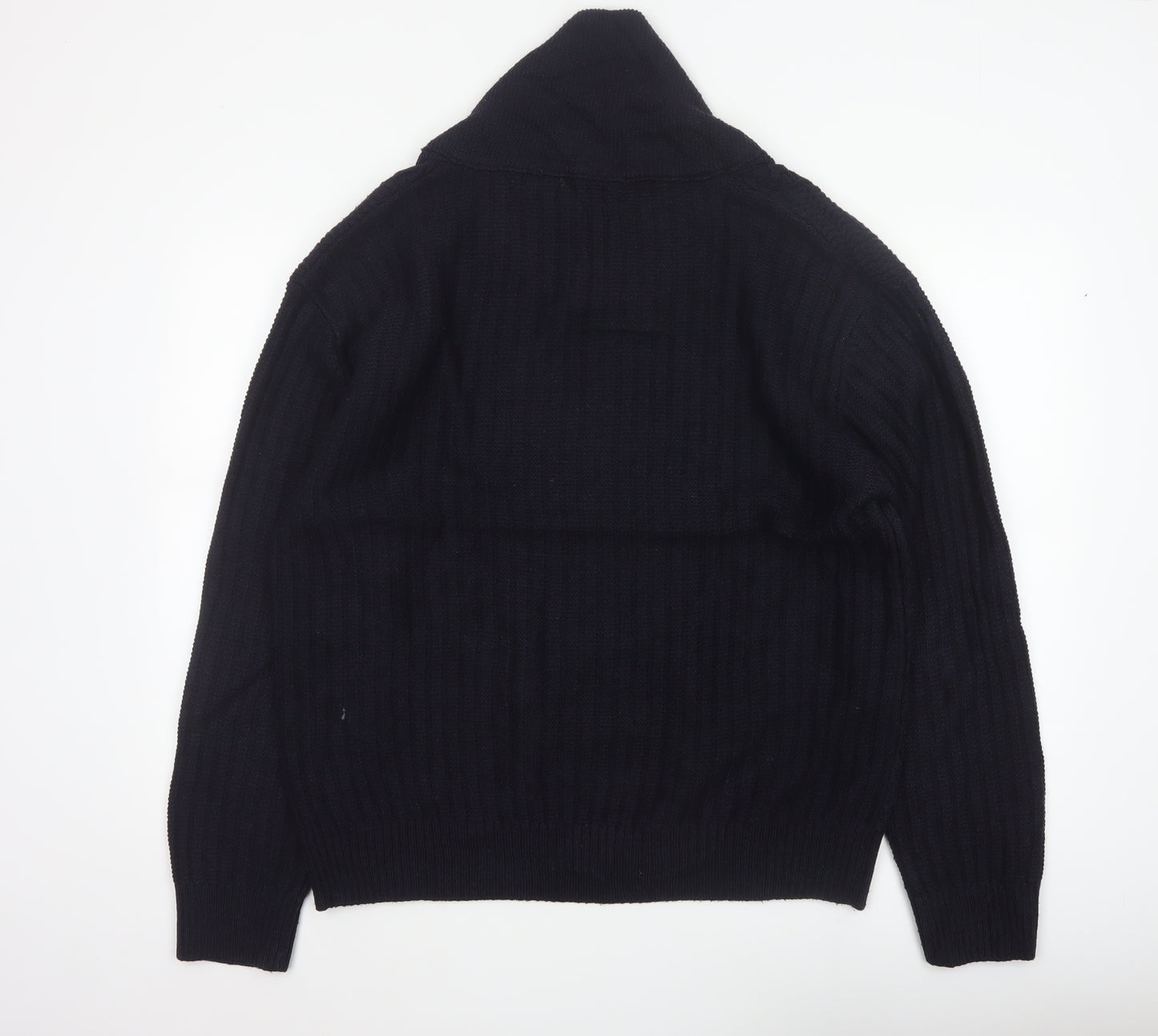 Zara Men Navy 2XL Cable Knit High Neck Pullover Wool Blend Jumper