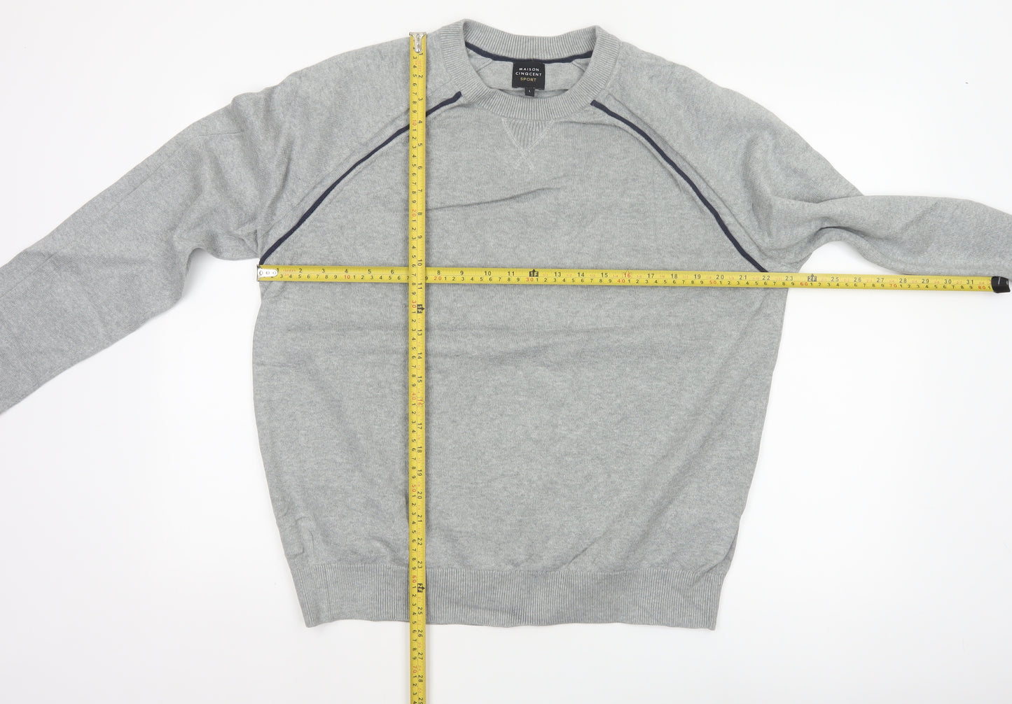 Maison Cinqcent Sport Men Grey Cotton Crew Neck Pullover Jumper L