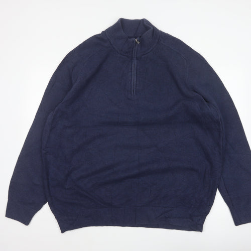 GAP Men’s Navy Blue XL Quarter Zip High Neck Cotton Knit Jumper