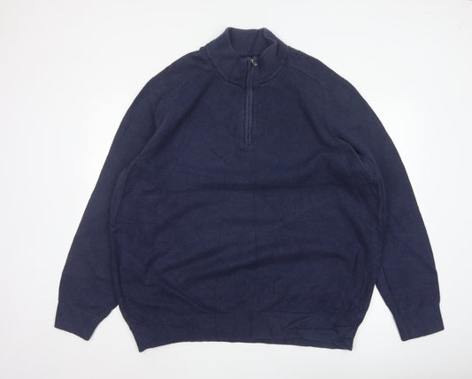 GAP Men’s Navy Blue XL Quarter Zip High Neck Cotton Knit Jumper