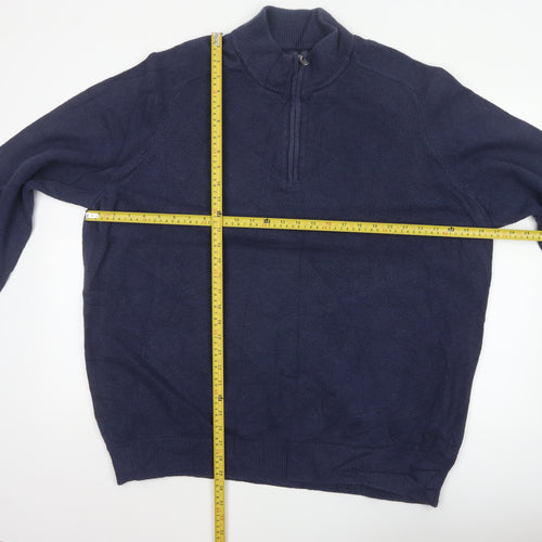 GAP Men’s Navy Blue XL Quarter Zip High Neck Cotton Knit Jumper