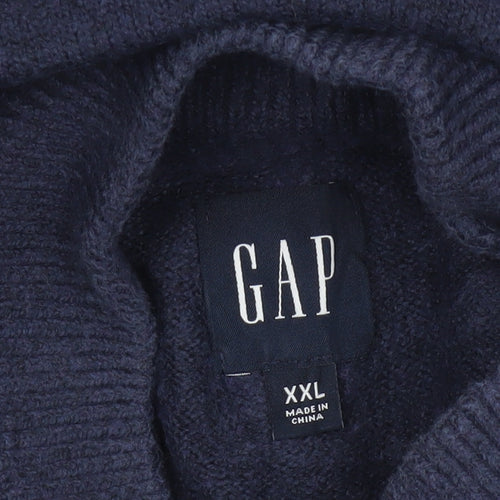 GAP Men’s Navy Blue XL Quarter Zip High Neck Cotton Knit Jumper