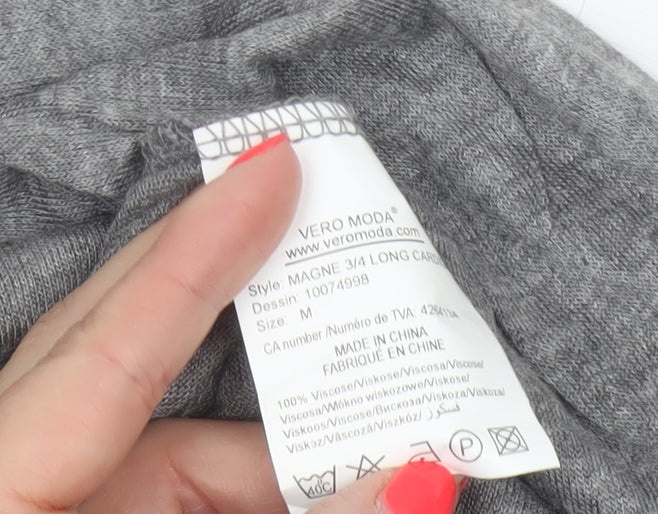 Vero Moda Women Grey M V-Neck Long Sleeve Lightweight Button Cardigan