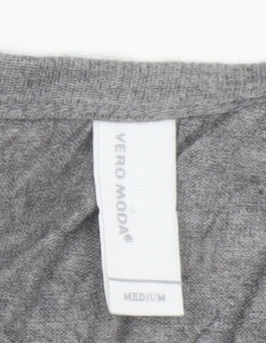 Vero Moda Women Grey M V-Neck Long Sleeve Lightweight Button Cardigan