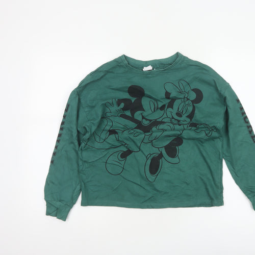 Next Girls Green 10 Years Mickey Minnie Long Sleeve Pullover T-Shirt