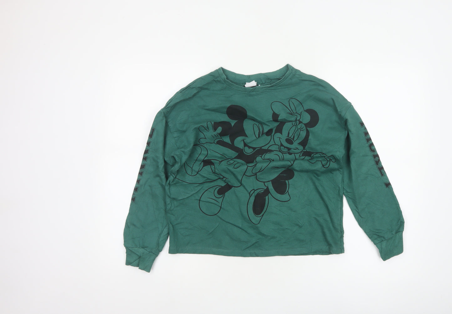 Next Girls Green 10 Years Mickey Minnie Long Sleeve Pullover T-Shirt