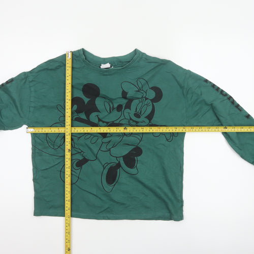 Next Girls Green 10 Years Mickey Minnie Long Sleeve Pullover T-Shirt