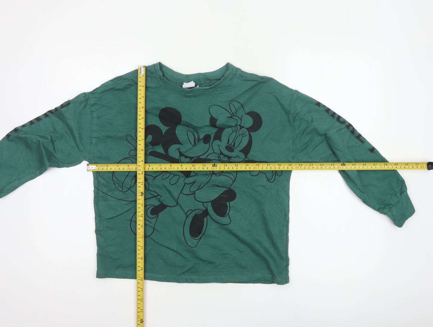 Next Girls Green 10 Years Mickey Minnie Long Sleeve Pullover T-Shirt