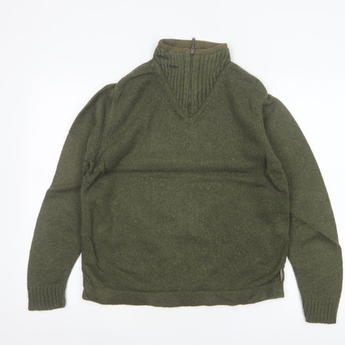 Woolrich Women Green M Pullover 100% Wool Cable Knit 1/2 Zip Jumper