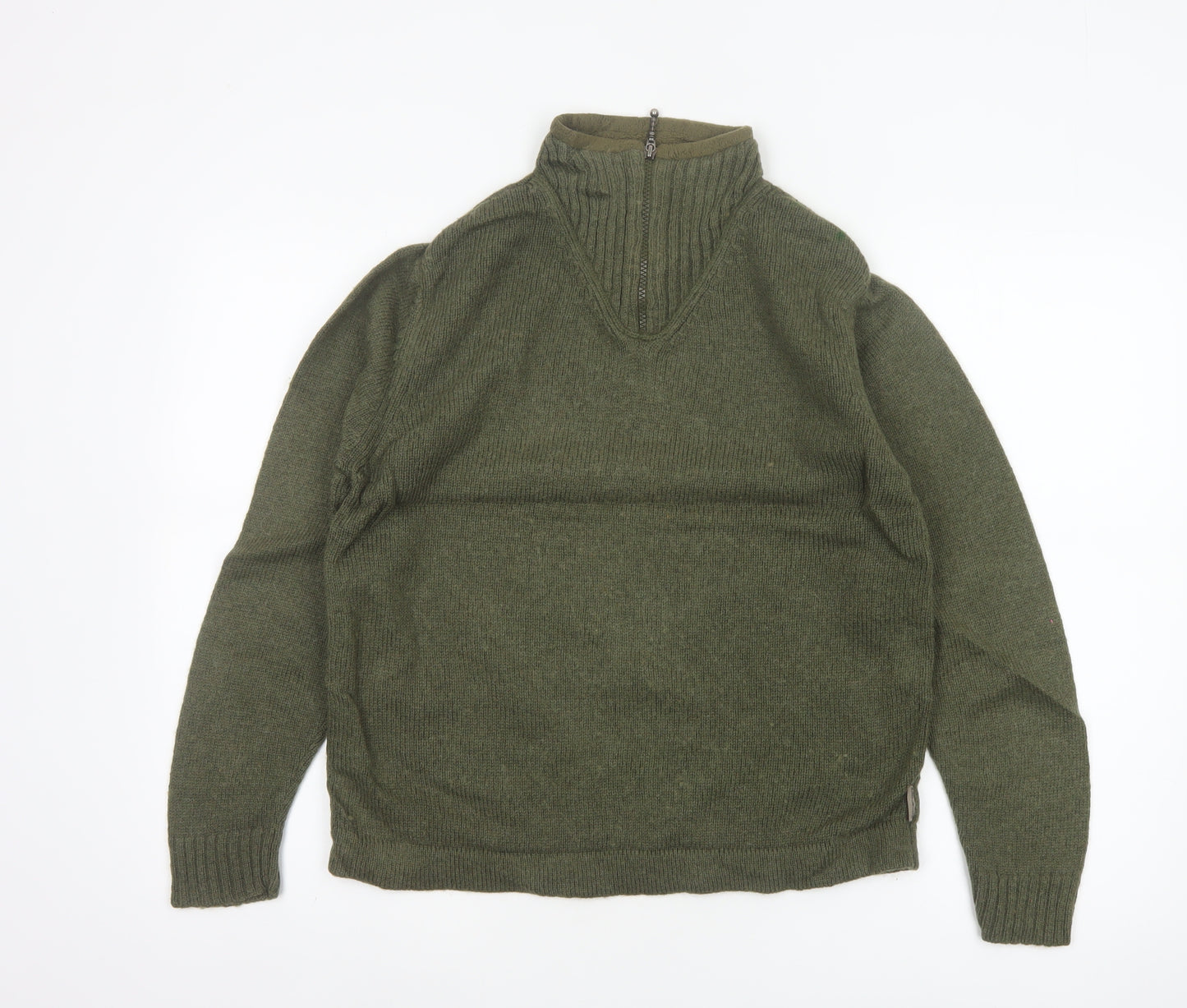 Woolrich Women Green M Pullover 100% Wool Cable Knit 1/2 Zip Jumper