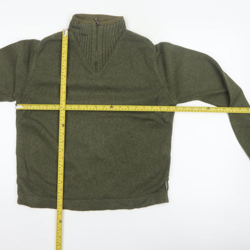 Woolrich Women Green M Pullover 100% Wool Cable Knit 1/2 Zip Jumper