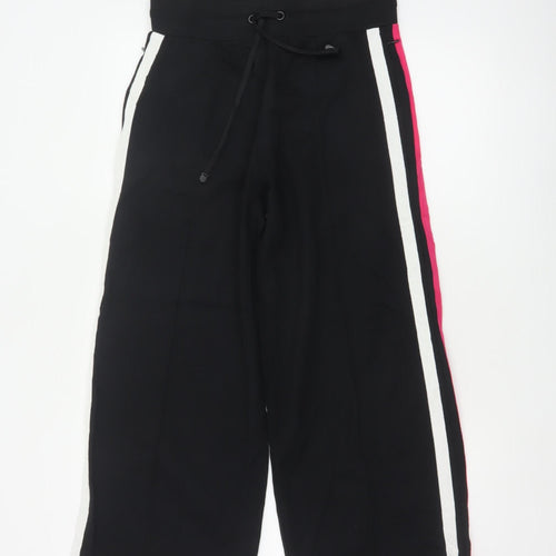 Marks & Spencer Women's Black UK 10 Short Wide-Leg Drawstring Stripe Trousers