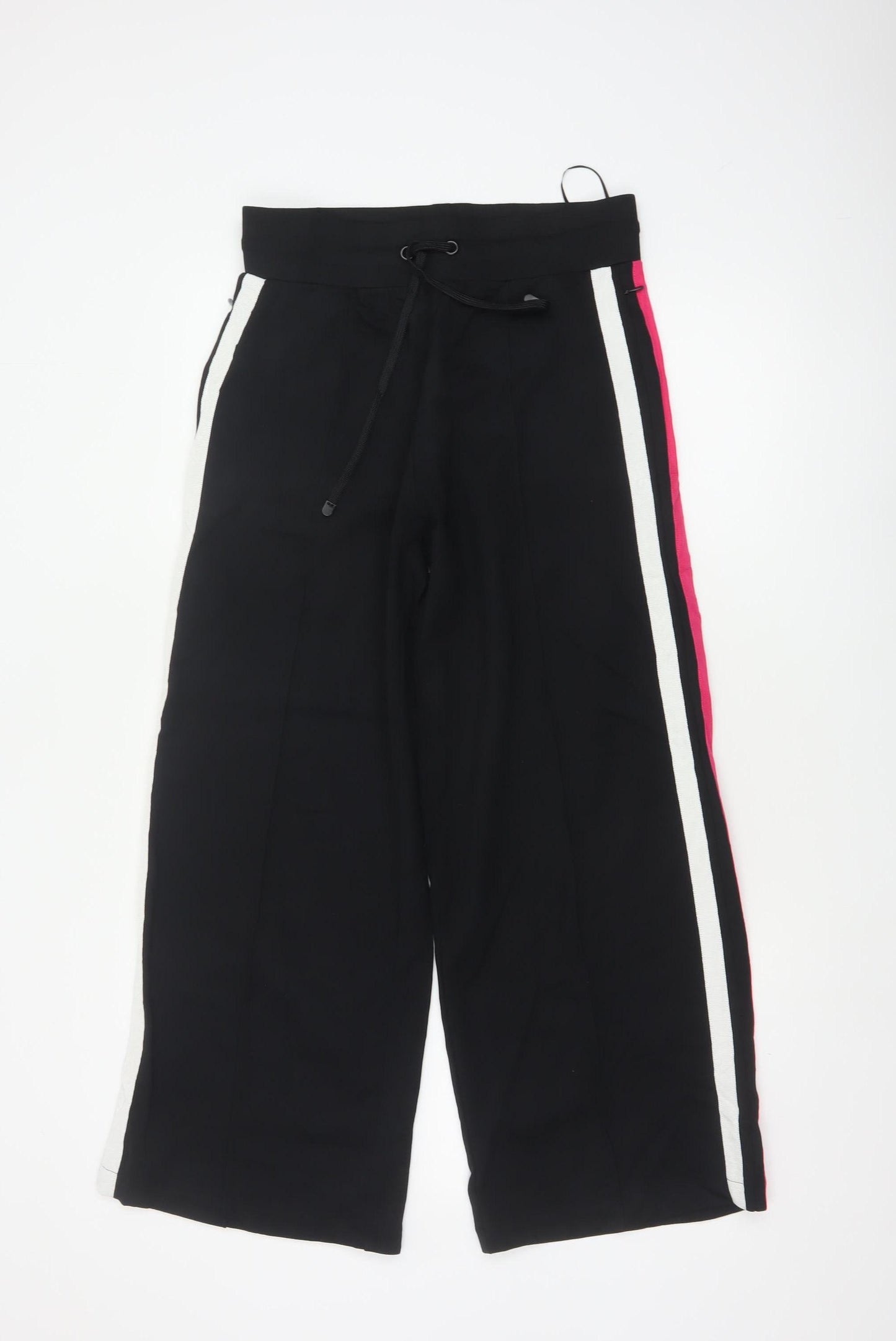 Marks & Spencer Women's Black UK 10 Short Wide-Leg Drawstring Stripe Trousers
