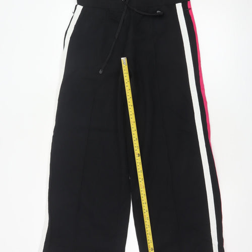 Marks & Spencer Women's Black UK 10 Short Wide-Leg Drawstring Stripe Trousers