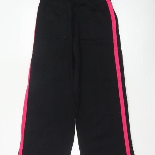Marks & Spencer Women's Black UK 10 Short Wide-Leg Drawstring Stripe Trousers