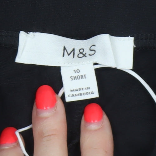 Marks & Spencer Women's Black UK 10 Short Wide-Leg Drawstring Stripe Trousers