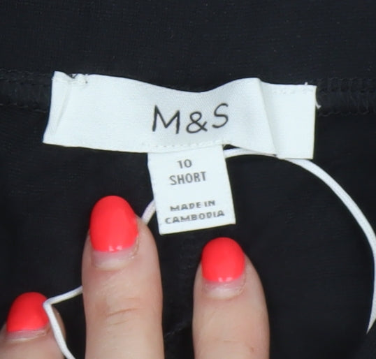 Marks & Spencer Women's Black UK 10 Short Wide-Leg Drawstring Stripe Trousers