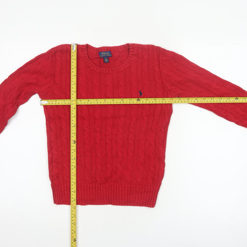 Polo Ralph Lauren Boys Red Cable Knit Cotton Jumper Size 7 Years