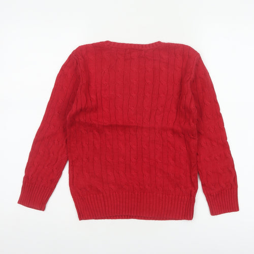 Polo Ralph Lauren Boys Red Cable Knit Cotton Jumper Size 7 Years