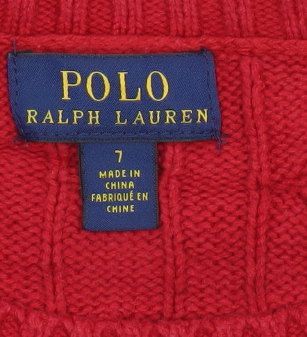 Polo Ralph Lauren Boys Red Cable Knit Cotton Jumper Size 7 Years