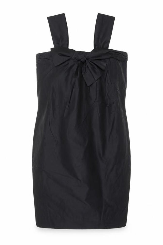 Front view of French Connection Women Black UK 14 Satin Bow Pencil Knee Dress