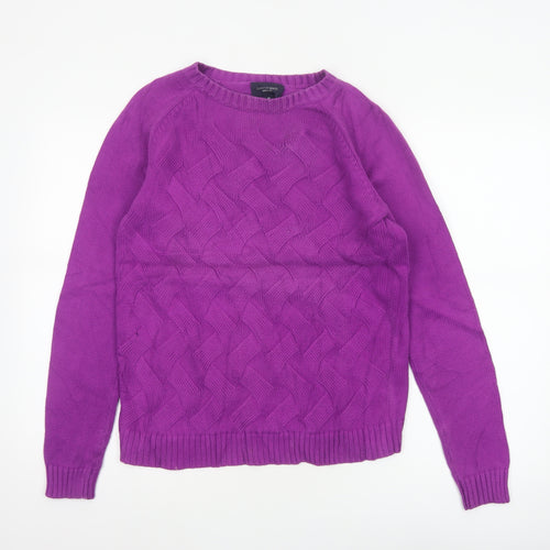 Lands' End Women Purple M 10-12 Cable Knit Cotton Crew Neck Jumper