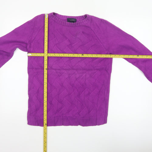 Lands' End Women Purple M 10-12 Cable Knit Cotton Crew Neck Jumper