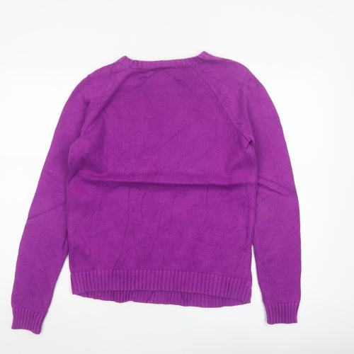 Lands' End Women Purple M 10-12 Cable Knit Cotton Crew Neck Jumper