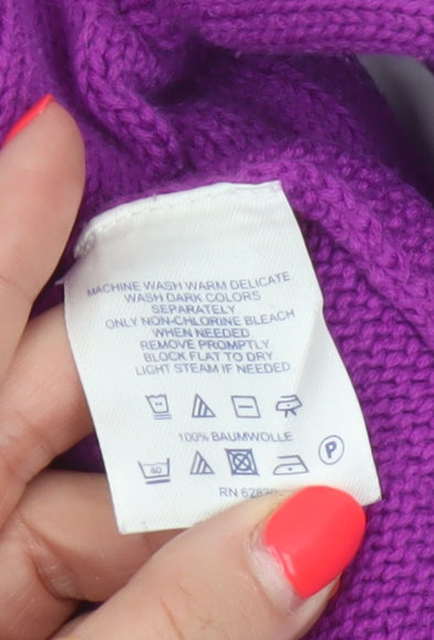 Lands' End Women Purple M 10-12 Cable Knit Cotton Crew Neck Jumper