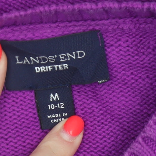 Lands' End Women Purple M 10-12 Cable Knit Cotton Crew Neck Jumper