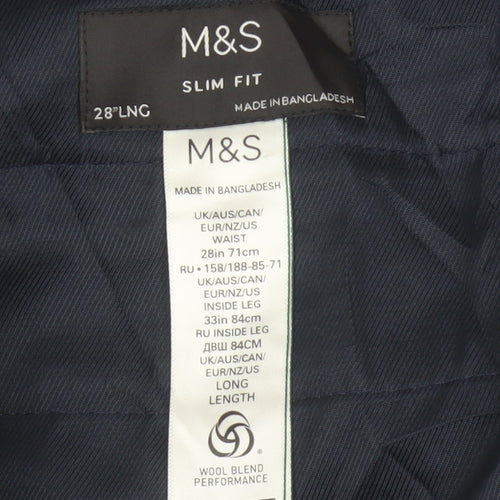 Marks and Spencer Men’s Blue 28 Slim Fit Wool Blend Dress Trousers