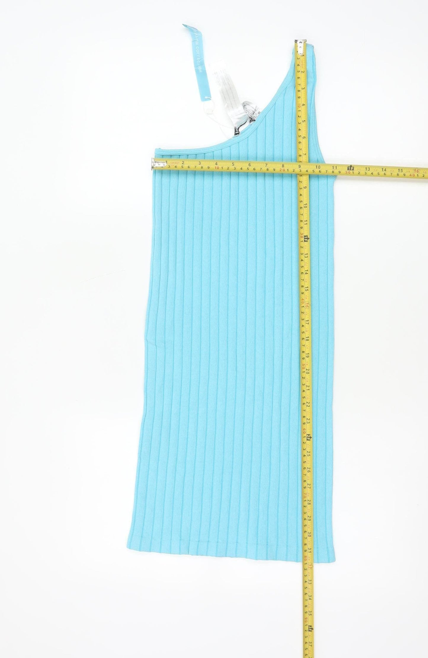 Zara Women Blue XS One Shoulder Ribbed Knit Bodycon Knee Dress