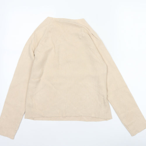 Quiz Women Beige L Ribbed Pearl Button Raglan Scoop Neck Jumper