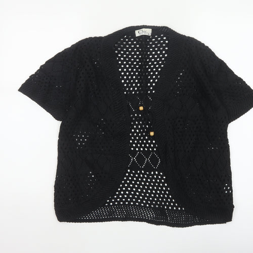 Chic Women’s Black M Knit Open Front Kimono Sleeve Button Blouse