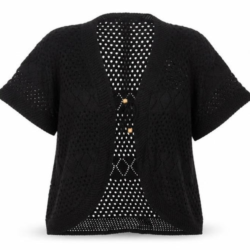 Chic Women’s Black M Knit Open Front Kimono Sleeve Button Blouse