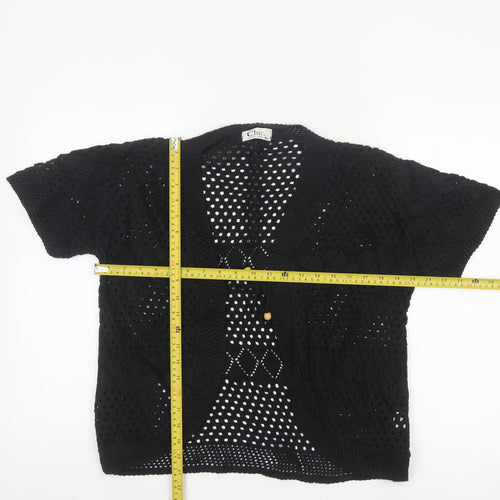 Chic Women’s Black M Knit Open Front Kimono Sleeve Button Blouse