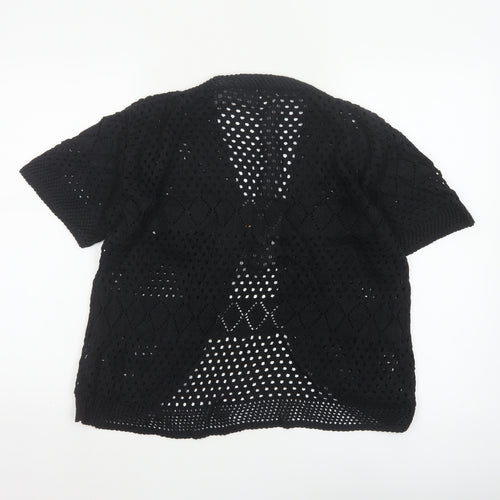 Chic Women’s Black M Knit Open Front Kimono Sleeve Button Blouse