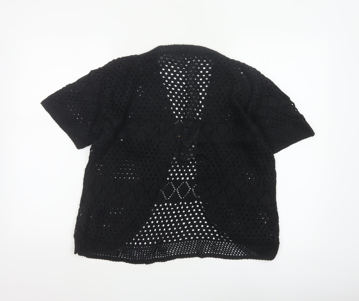 Chic Women’s Black M Knit Open Front Kimono Sleeve Button Blouse