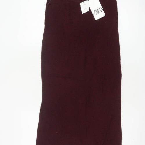 Zara Women Red S Rib Knit Maxi Pencil Skirt Wool Blend NWT