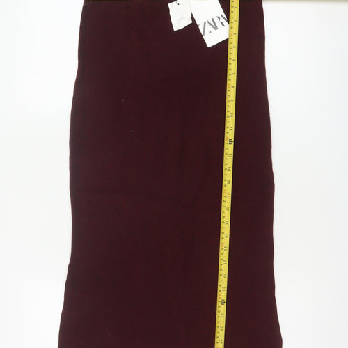 Zara Women Red S Rib Knit Maxi Pencil Skirt Wool Blend NWT