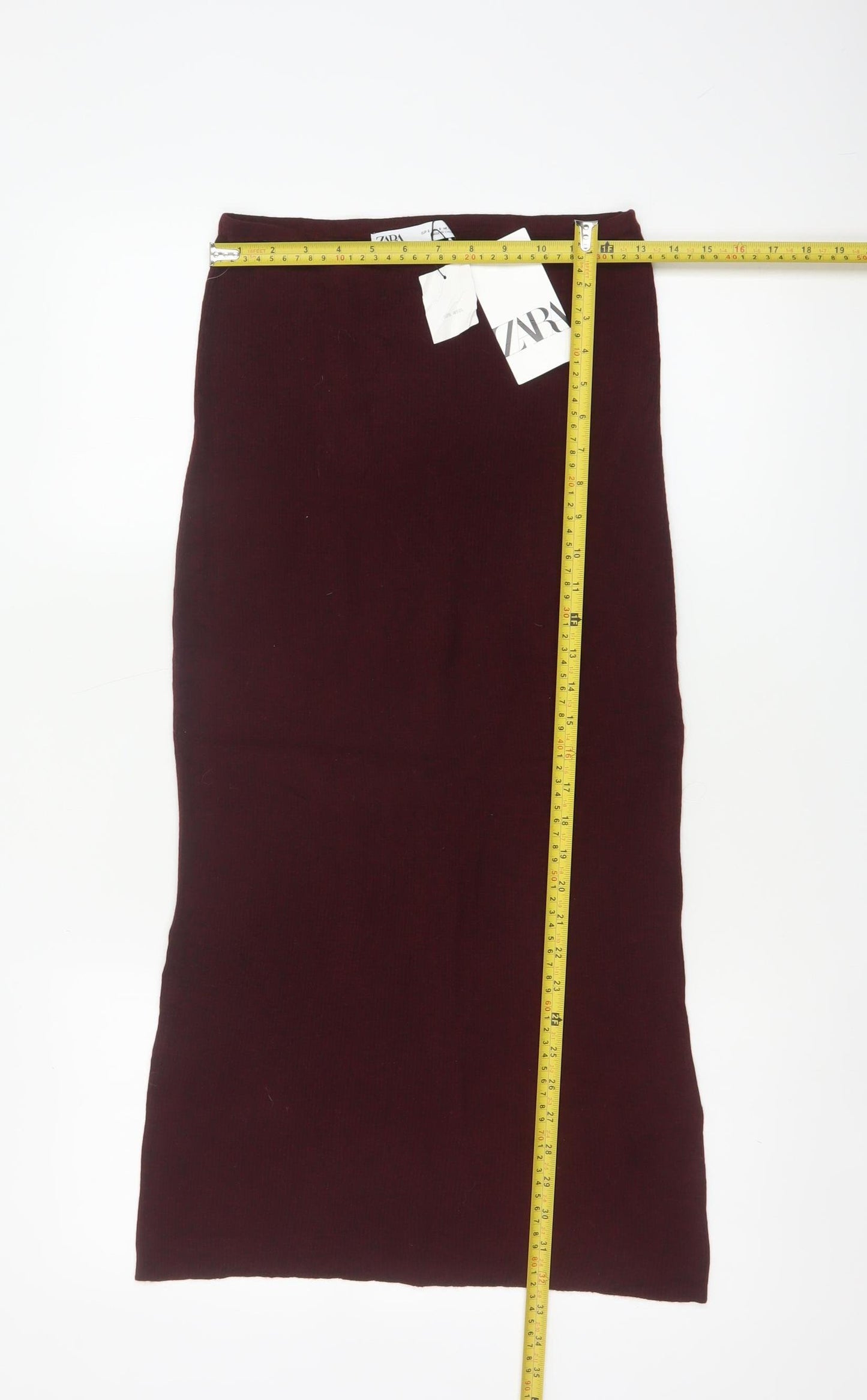 Zara Women Red S Rib Knit Maxi Pencil Skirt Wool Blend NWT