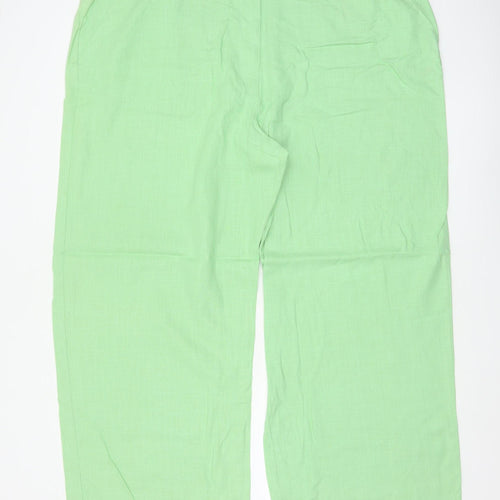 Marks & Spencer Women Green UK 24 Linen Blend Wide Leg Trousers