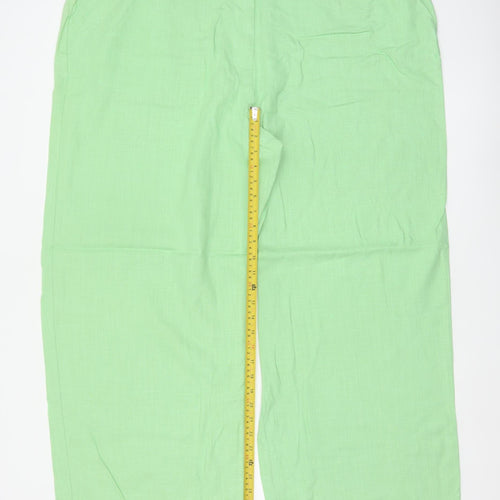 Marks & Spencer Women Green UK 24 Linen Blend Wide Leg Trousers