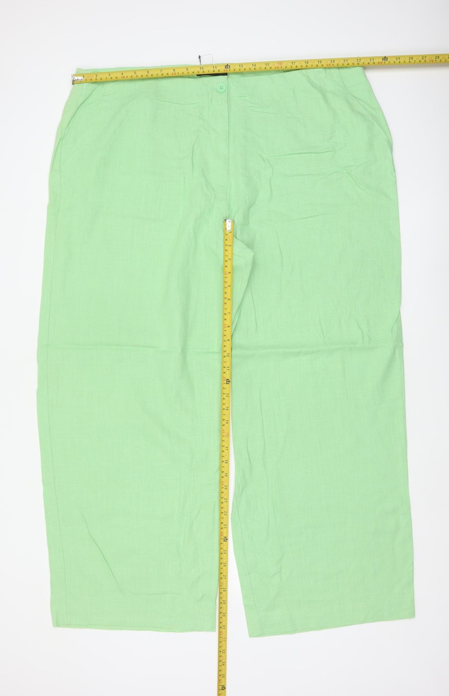 Marks & Spencer Women Green UK 24 Linen Blend Wide Leg Trousers