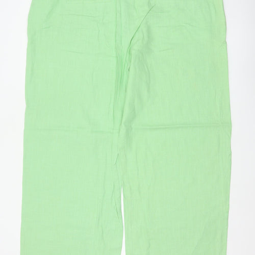 Marks & Spencer Women Green UK 24 Linen Blend Wide Leg Trousers