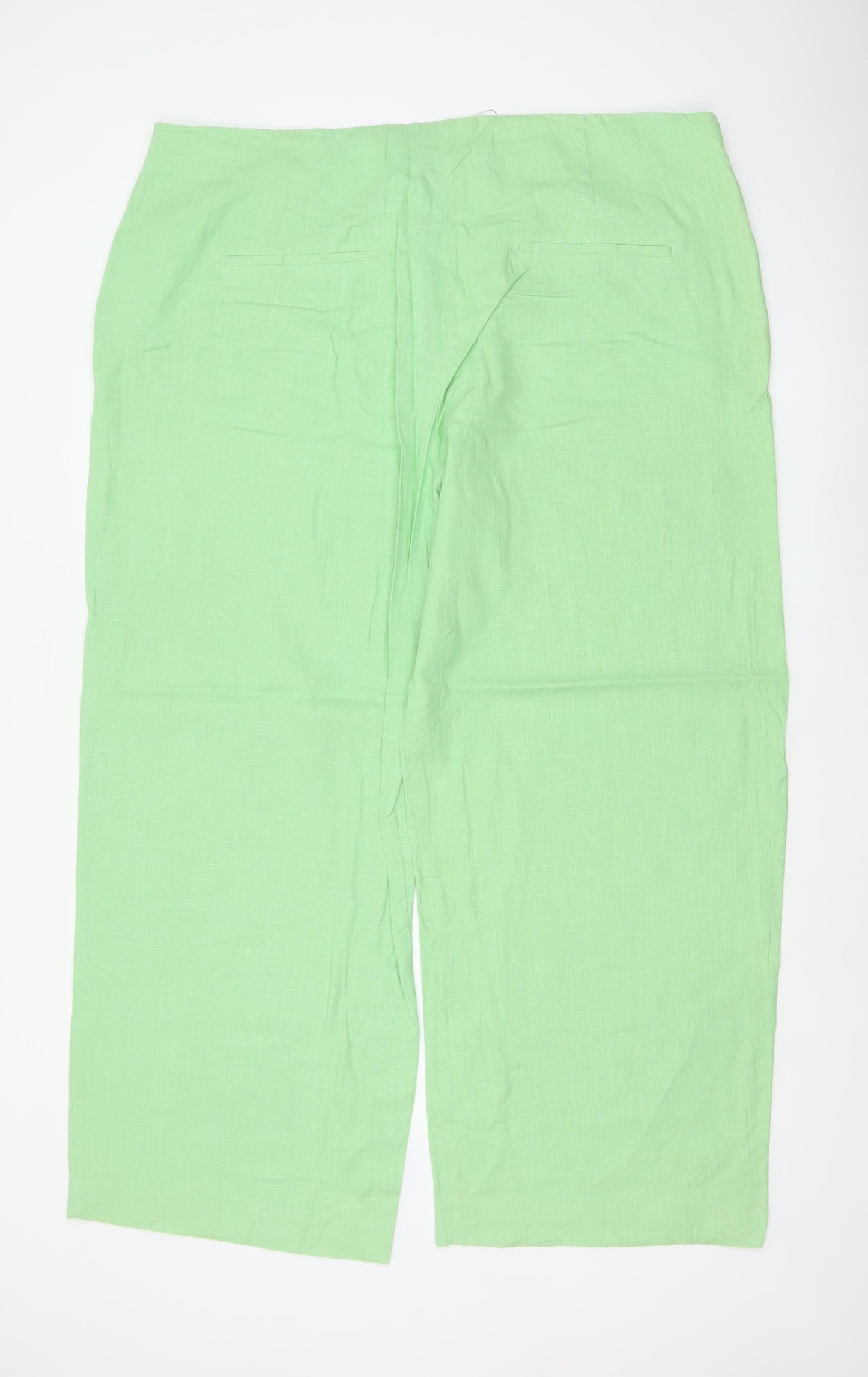 Marks & Spencer Women Green UK 24 Linen Blend Wide Leg Trousers