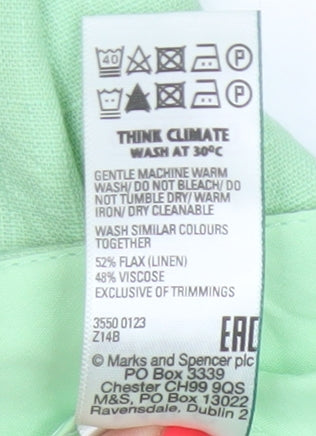 Marks & Spencer Women Green UK 24 Linen Blend Wide Leg Trousers