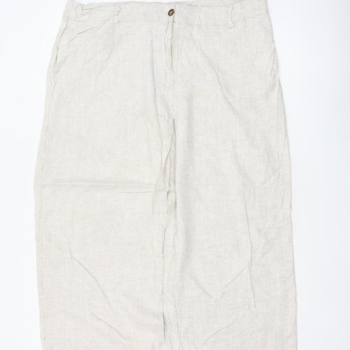 Marks & Spencer Women Beige Linen Blend Wide-Leg Trousers UK 20 Short